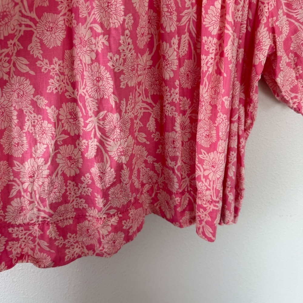 THE GREAT Garland Puff Sleeve Top Bright Rouge Wild Brush Floral Pink Women’s M - Picture 9 of 13